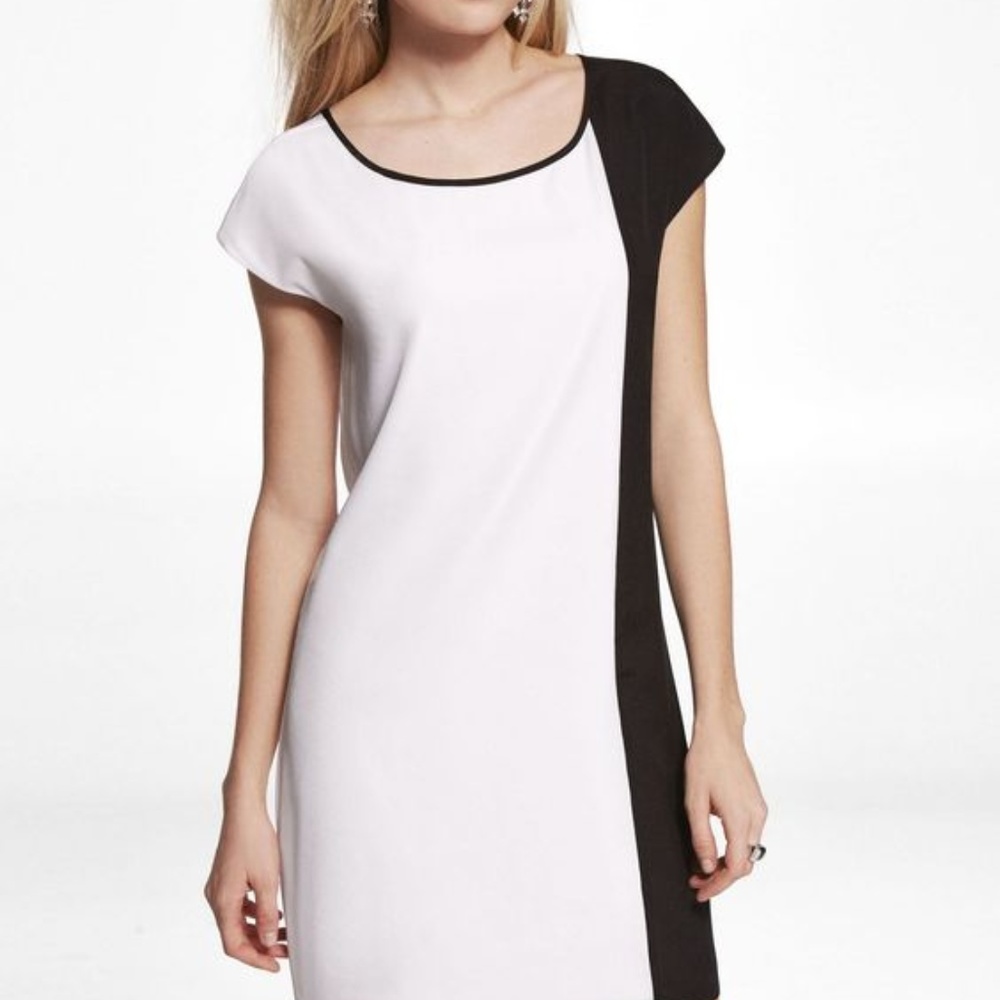 Express Color Block Dress Cap Sleeve Shift Lined